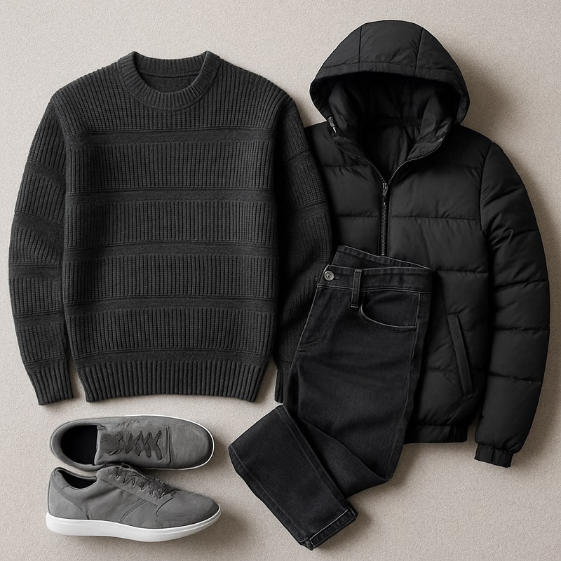 پلیور بافت مردانه یقه گرد مدل Arman-مشکی